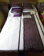 Narzuta na łóżko 220X240+poszewki,ozdobna,kremowo-fioletowa