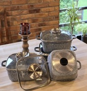 Zestaw 4 sztuk brytfanek marmurkowych szare lub czarne