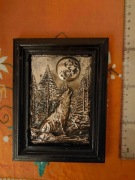 "Wilk, księżyc", miedziana płaskorzeźba 120x80mm