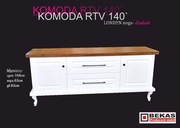 Biała Komoda RTV 150` LONDYN na nodze Ludwik Blat Dąb BEKAS Producent