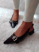 (40/41) Czarne baleriny wieczorowe z odkrytą piętą, NOWE 