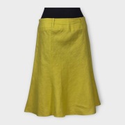 La Femme Spódnica 100% Len Limonkowa Trapezowa Klasyczna Do Kolan 42 L XL 