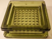 PRL Zielony Szklany Kafel Luksfera 14x5x14 Kultowa Popielniczka