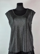 Błyszcząca bluzka Laura Torelli, srebrna nitka, Plus Size 46/48