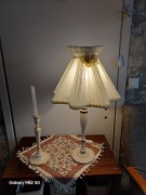 Lampa stołowa i świecznik prl drewniana