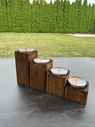 Świecznik drewniany na 4 tealighty - handmade, dekoracja, ciemny