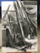 Martwa natura węgiel na papierze biały czarny 100x70 szkic obraz rysunek