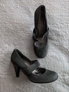 Szare skórzane zamszowe eleganckie buty na obcasie szpilki Lasocki 37