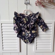 Body Haydi czarne 68 floral kwiaty kwiatki falbanka