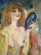 Obraz kobieta z lustrem półakt ręcznie malowany akt kobiecy