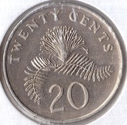 SINGAPUR 20 centów 1997, KM# 101, AU
