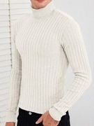 Męski sweter z golfem – gładki, klasyczny fason, dzianinowy