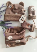 Komplet Czapka Komin Rękawiczki BAWEŁNA Miś Na Wymiar