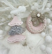 Bombki zawieszki choinkowe - różowa choinka i wianek