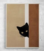 Nowoczesny Obraz na Płótnie Czarny Kot Ręcznie Malowany Akryl 80x120