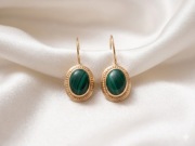 Złote kolczyki 585 z malachitem, malachit, złoto