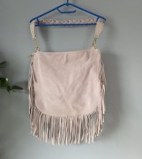 La Borsa Genuine Leather Made In Italy Torba Puder Róż Z Feędzlami Nowa