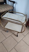 Mobilny barek na kółkach z mosiądzu, stolik pomocniczy, lata 50/60 Vintage 