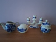 Stare fajans malowane kwiaty niebieskie prl