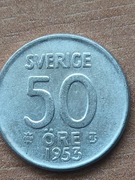 Szwecja. 50 öre 1953. Ag.