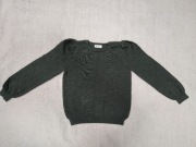 Zielony khaki elegancki bawełniany sweter w groszki 3d H&M 134 - 140