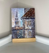 Świąteczna śnieżna noc obraz ręcznie malowany.