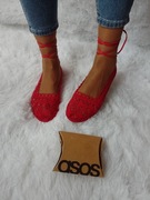(39) ASOS Design) Czerwone baleriny ażurowe z wiązaniem z Londynu, NOWE 
