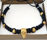 BRANSOLETKA STAL 316l CZASZKA K.ZŁOTY MOCNY SZNUREK MĘSKA 17 cm LUB WYMIAR