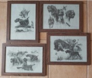 Grafika myśliwska łowiecka wyżeł polowanie z psem.