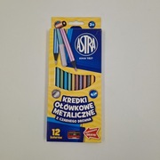 Kredki ołówkowe metaliczne z czarnego drewna Astra, 12 kolorów z temperówką