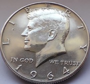 50 cent Half Dollar 1964D Piękna sztuka Srebro Ag900