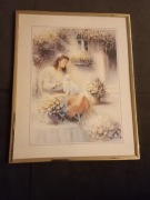 Obrazek dama kobieta z białym kotem kot w złotej ramce