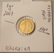 1 gr 2007 r. DESTRUKT... Skrętka, z woreczka, mennicza, bardzo poszukiwana