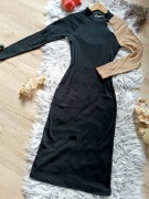 TRENDYOL L (40) Dopasowana Sukienka w Prążek z Wycięciem