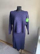 Zimowy komplet dzianinowy Nowy granat sukienka i sweter cudo LXL40/42
