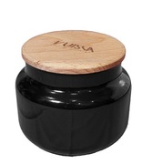 Pojemnik szklany czarny z pokrywką drewnianą loft VUISLA