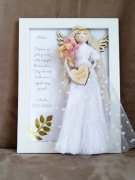 Anioł stróż w ramce, podziękowania, Komunia Święta, makrama 