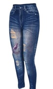 Legginsy damskie imitacja jeansu z prawdziwymi dziurami 