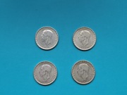 1 KORONA, SZWECJA, 4 sztuki, 1945, 1946, 1949, 1950, AG 400, 7,00 gram
