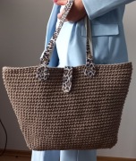 Torebka koszyk shopperka skórzane rączki w panterkę, rękodzieło