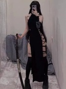 Goth Dark Cosplay - Bandage Dress - Y2K Grunge - Sukienka z Rozcięciami