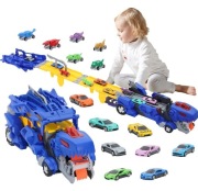 3w1 Ciężarówka dinozaur do transportu autek + pluszakami tor wyścigowy