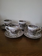 Zestaw 4 filiżanek ze spodeczkami, Royal Tudor, biało brązowe