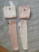 H&M 92 – NOWY zestaw 2x legginsy + 2x bluzka z długim rękawem, bawełna