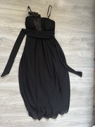 Długa czarna suknia wizytowa na ramiączkach Made in Italy EU 38/M