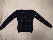 Granatowy elegancki wełniany kaszmirowy sweter w serek serca 36 - 38