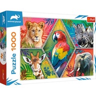 PUZZLE EGZOTYCZNE ZWIERZĘTA 1000 ELEMENTÓW TREFL PAPUGA SŁOŃ ZEBRA ŻYRAFA
