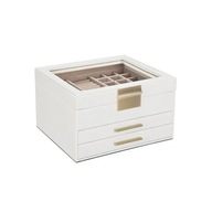 Songmics Pudełko na biżuterię z pokrywą szklaną z 3 poziomami, białe