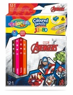 KREDKI OŁÓWKOWE TRÓJKĄTNE JUMBO 12 KOLORÓW + TEMPERÓWKA AVENGERS COLORINO