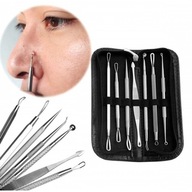 ŁYŻECZKI DO USUWANIA WĄGRÓW ZESTAW ZASKÓRNIKI PRYSZCZE STAL NIERDZEWNA ETUI